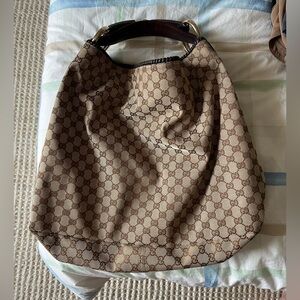 Gucci handle bags GG canvas horsebit chain